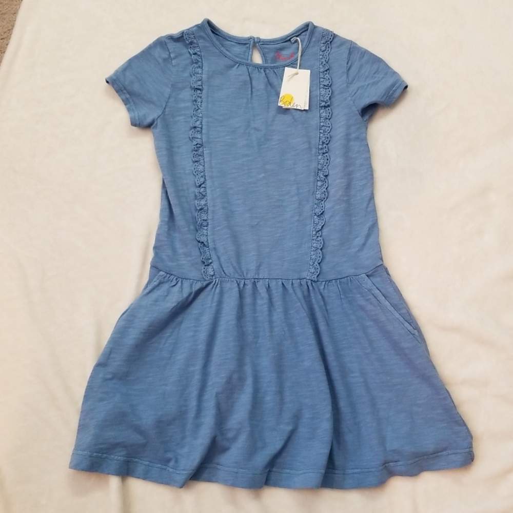Mini Boden Girls Short Sleeve Blue Cotton Dress